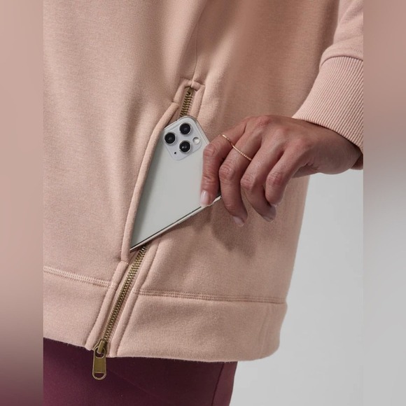 Athleta Cozy Karma Side Zip Funnel Neck Sweater in Mocha Latte Size XXS - Picture 2 of 10